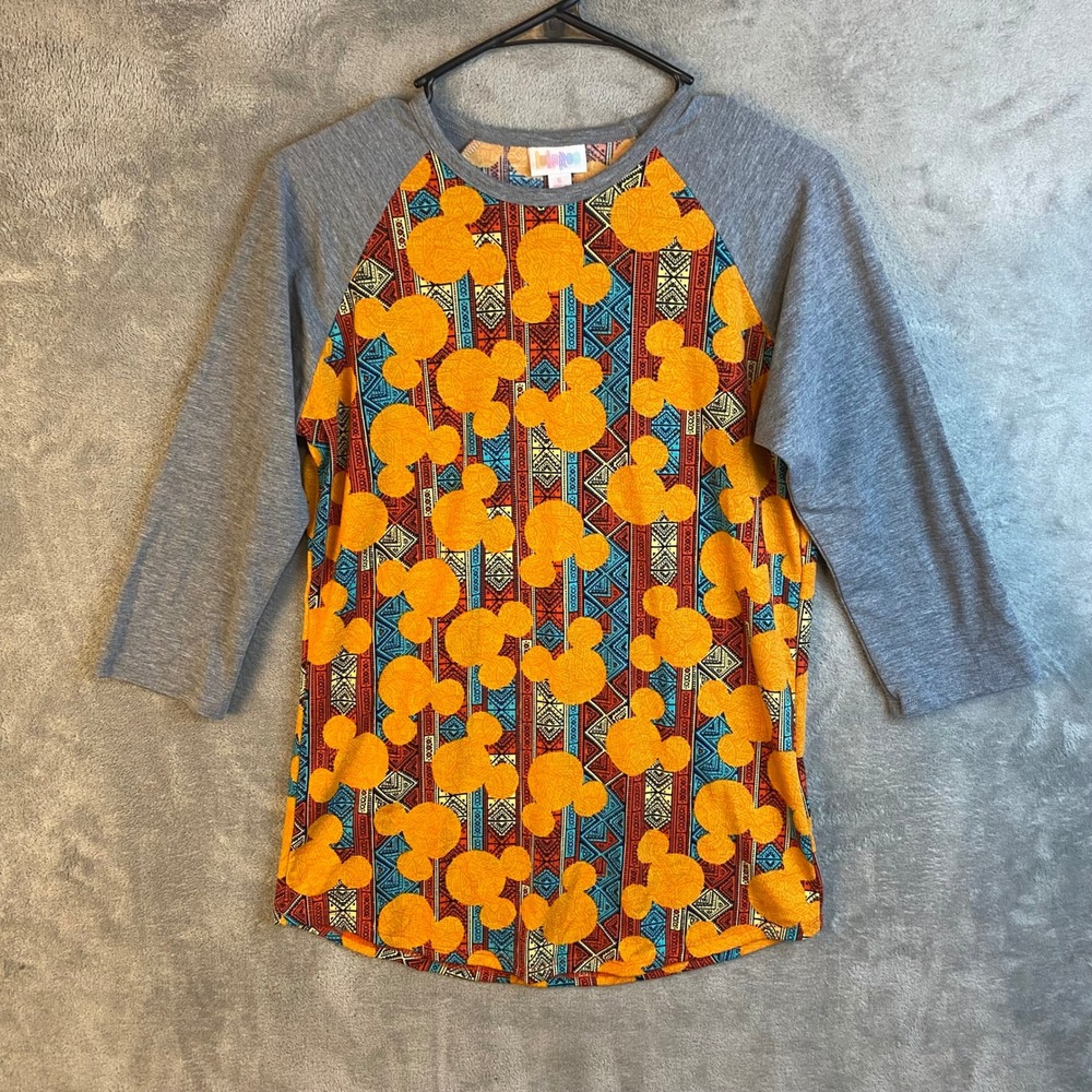 LuLaRoe Randy Top Womens Small Disney Mickey Mouse Orange Gray EUC - Picture 1 of 5